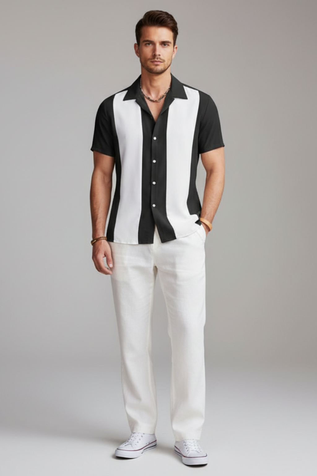 Men’s Bold Stripe Short Sleeve Shirt - Relaxed Everyday Wear