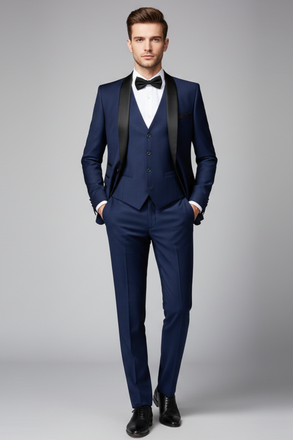 Men’s Tuxedo Three-Piece Suit - Satin Collar Formal Ensemble