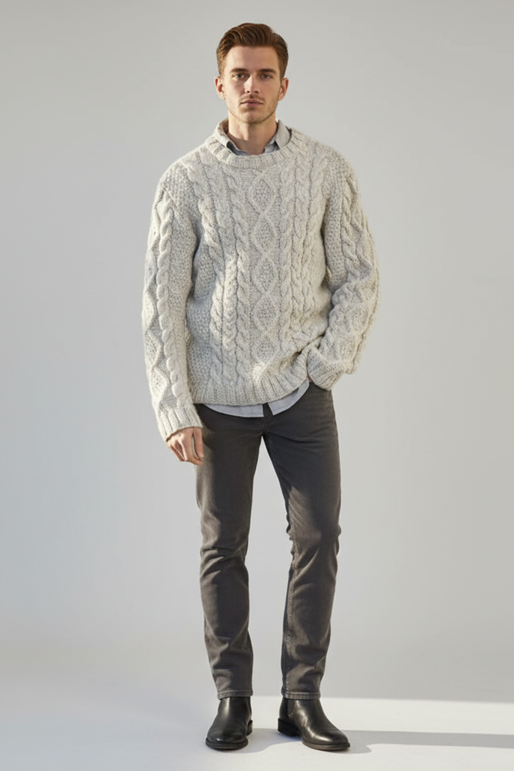 Men’s Solid Colour Neck Sweater - Classic Everyday Layer