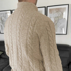 The Carlton Men’s Beige Cable Knit Merino Wool Cardigan