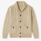 The Carlton Men’s Beige Cable Knit Merino Wool Cardigan