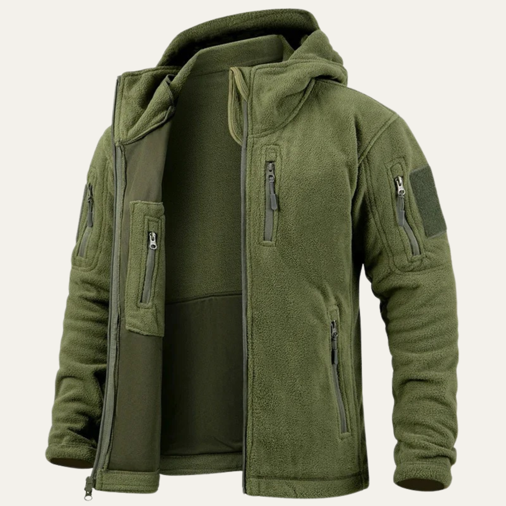 The Pitigliano Men’s Warm Tactical Fleece Jacket with Hood and Multi Pockets