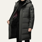 The Woking Men’s Thermal Longline Black Puffer Coat with Hood