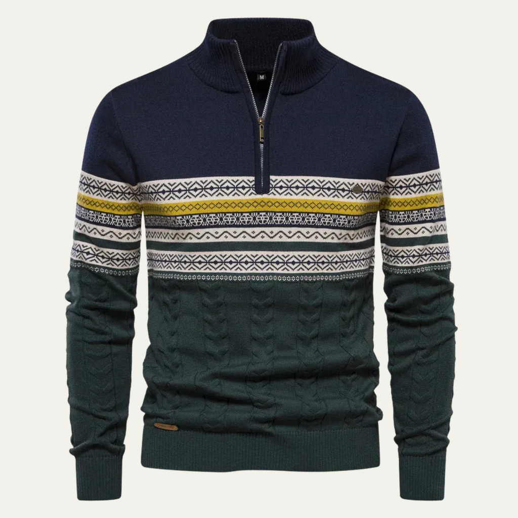 The Chatsworth Men's Quarter Zip Cotton Jumper – Fair Isle Knit