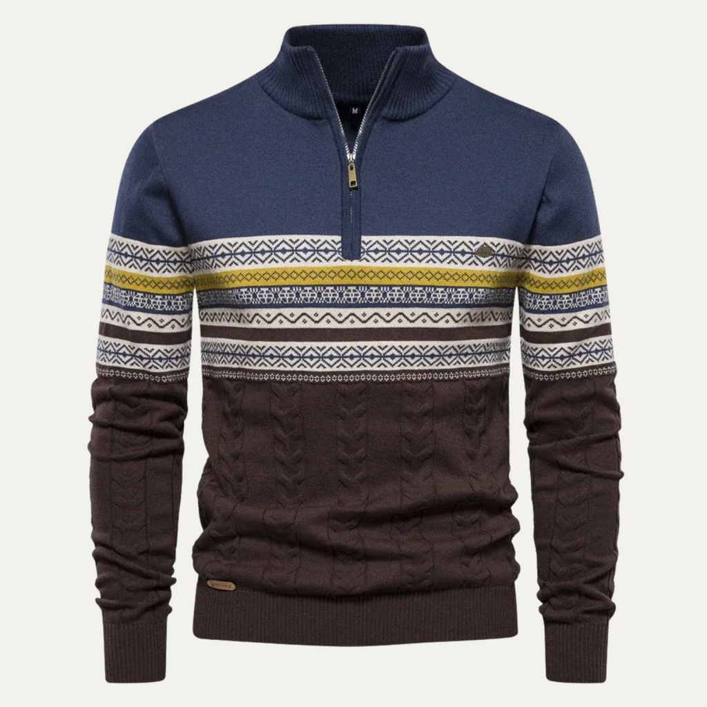 The Chatsworth Men's Quarter Zip Cotton Jumper – Fair Isle Knit