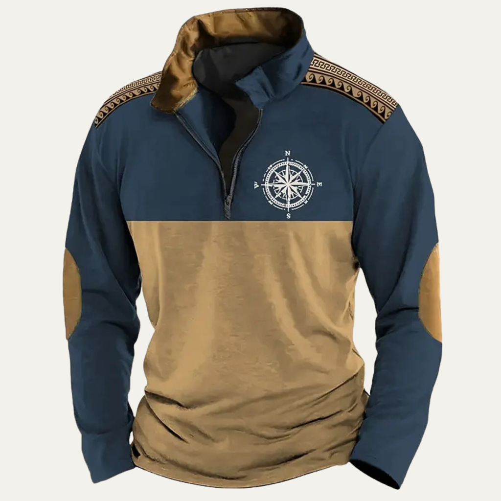 The Pescara Men’s Vintage Embroidered Compass Quarter Zip Jumper