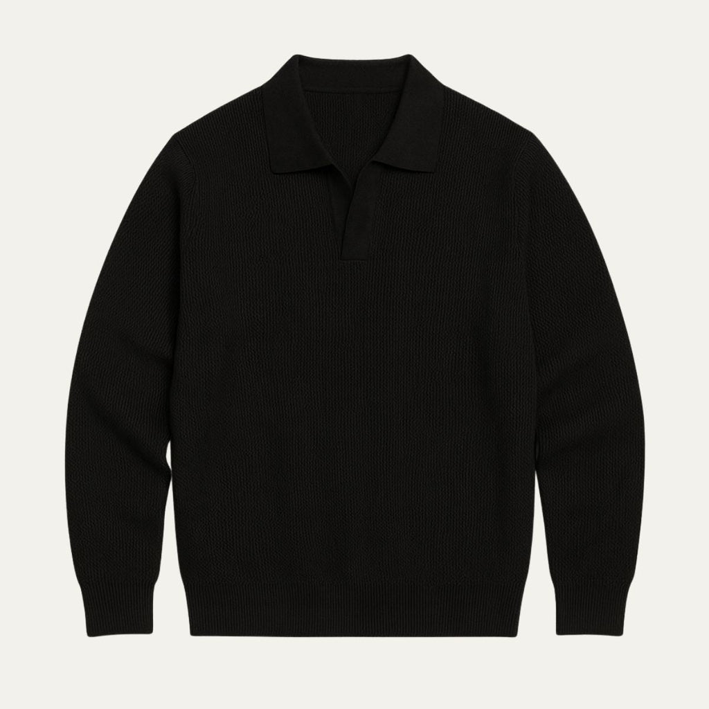 The Portofino Knitted Long Sleeve Polo Jumper for Men - Open Collar