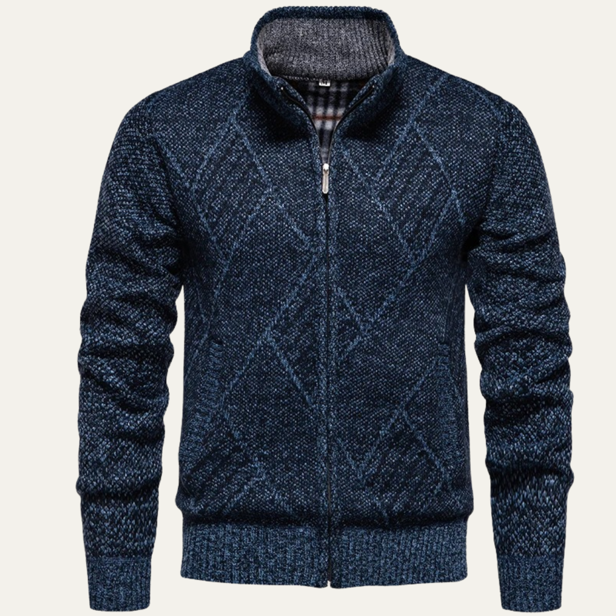 The Amalfi Knit Fleece Zip Men’s Cardigan with Diamond Pattern