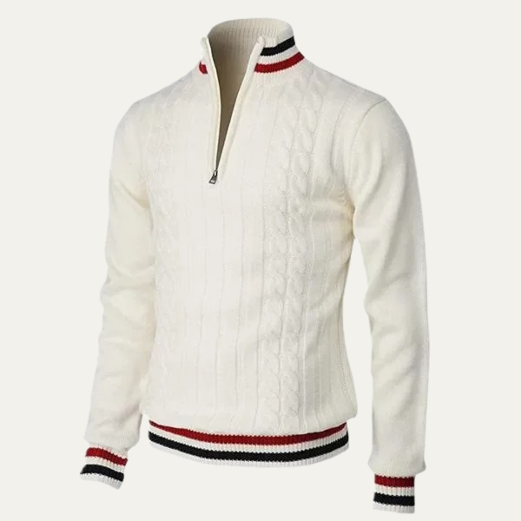 The Castelrotto Men’s Warm Half Zip Knit Jumper with Stripe Trim