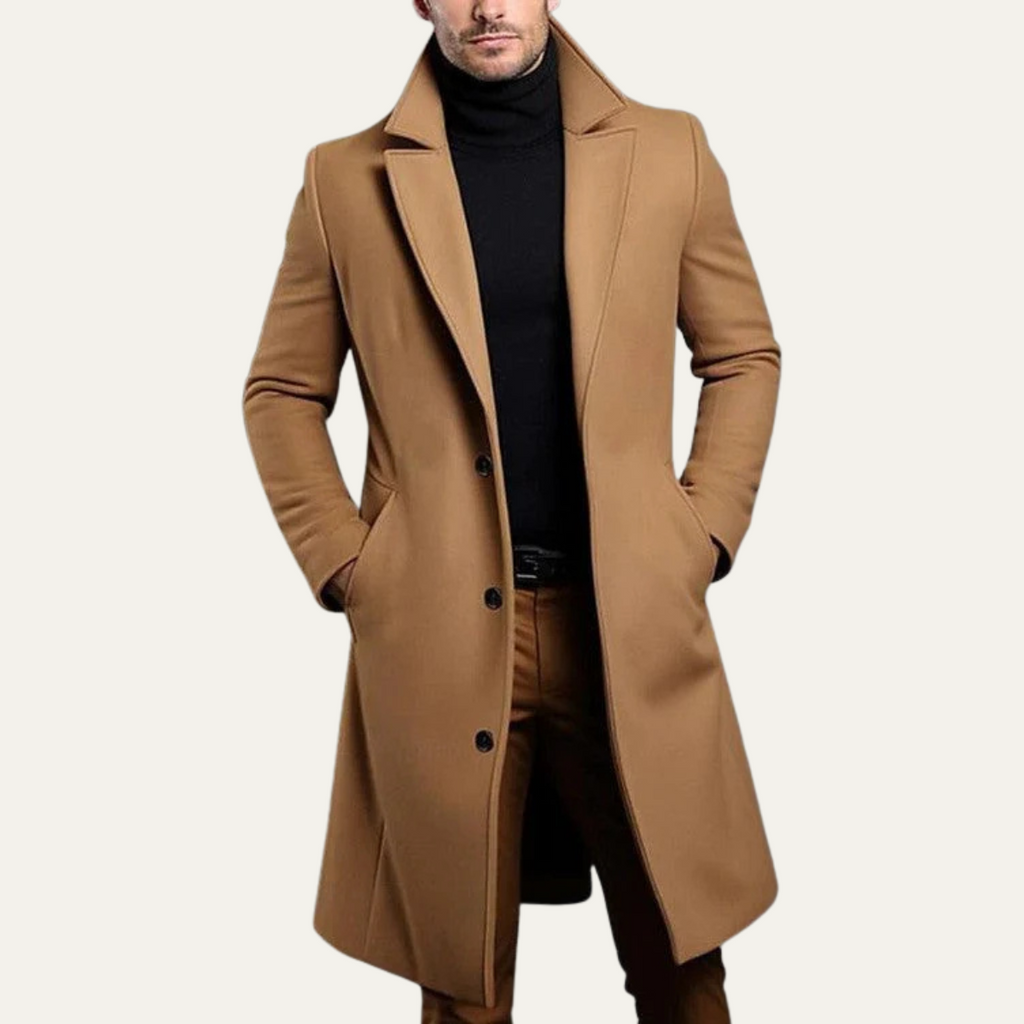 The Paignton Elegant Minimal Camel Single Breasted Men's Wool Coat