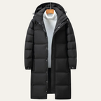 The Westminster Men’s Hooded Longline Black Puffer Coat