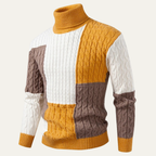 The Bevagna Men’s Patchwork Knit Colour Block Turtleneck Jumper