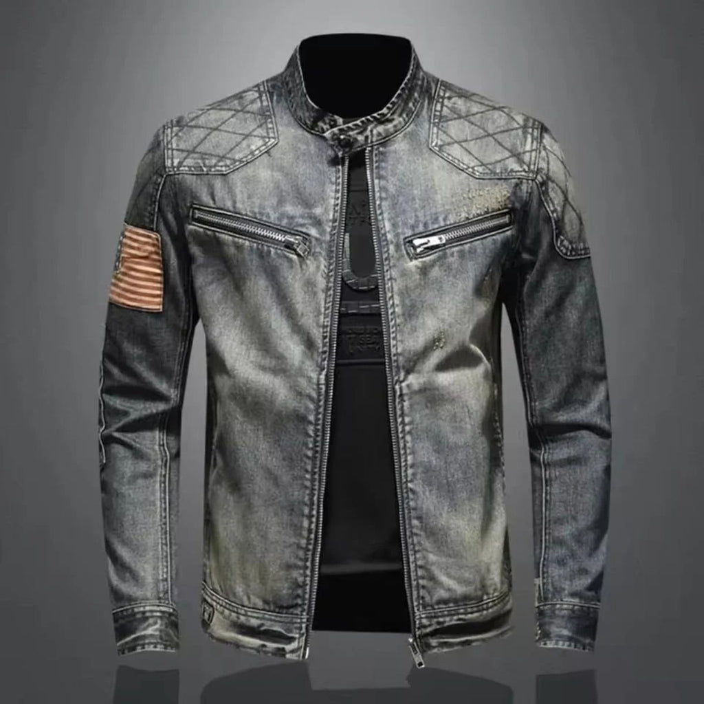 The London Slim Fit Denim Jacket for Men - Zip Collar