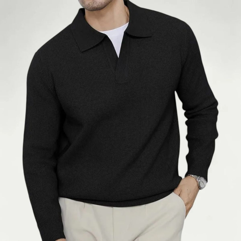 The Portofino Knitted Long Sleeve Polo Jumper for Men - Open Collar