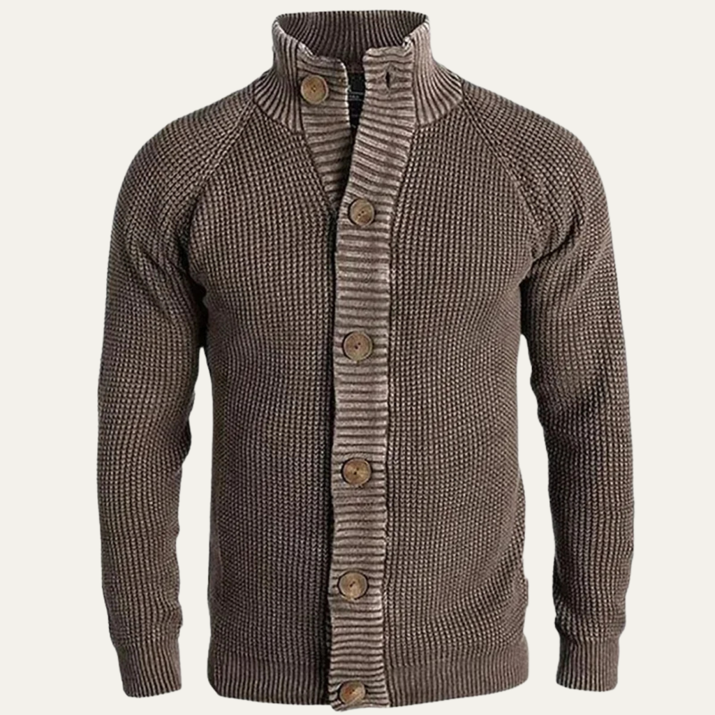 The Pozzuoli Men’s Chunky Knit Button Up Cardigan with Stand Collar