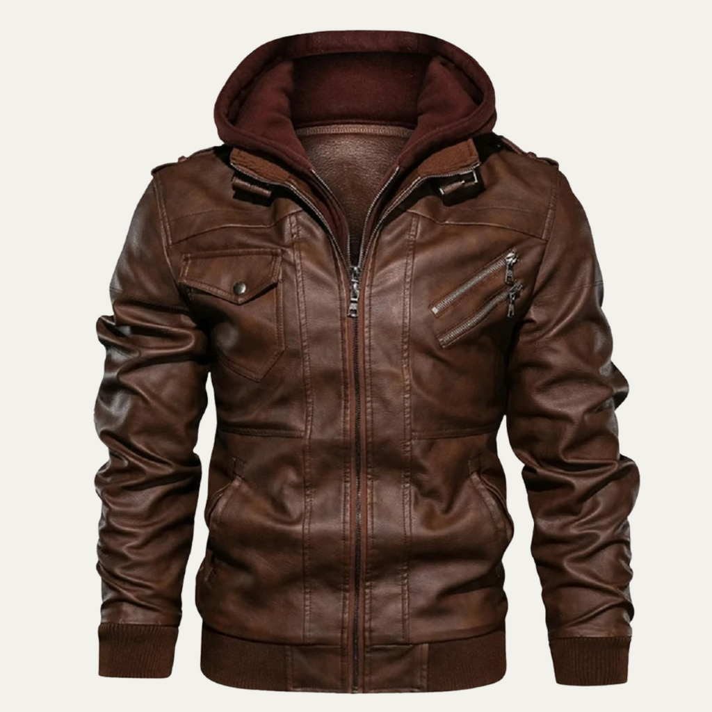 The St Andrews Men's Retro Hooded Leather Jacket with Pockets