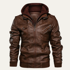 The St Andrews Men's Retro Hooded Leather Jacket with Pockets