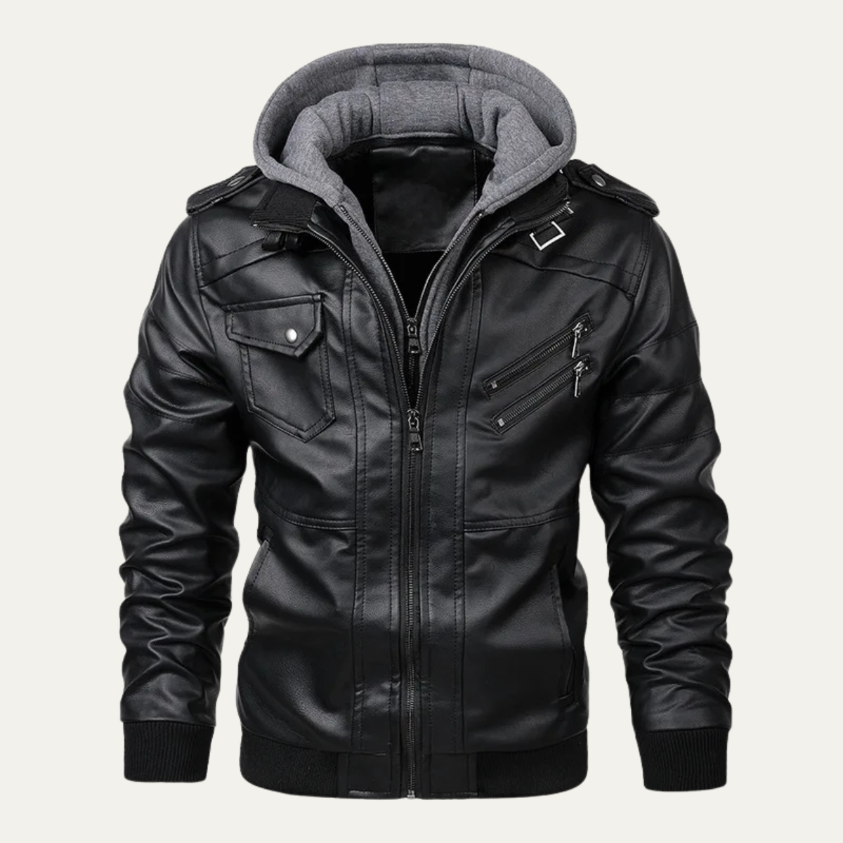 The St Andrews Men's Retro Hooded Leather Jacket with Pockets