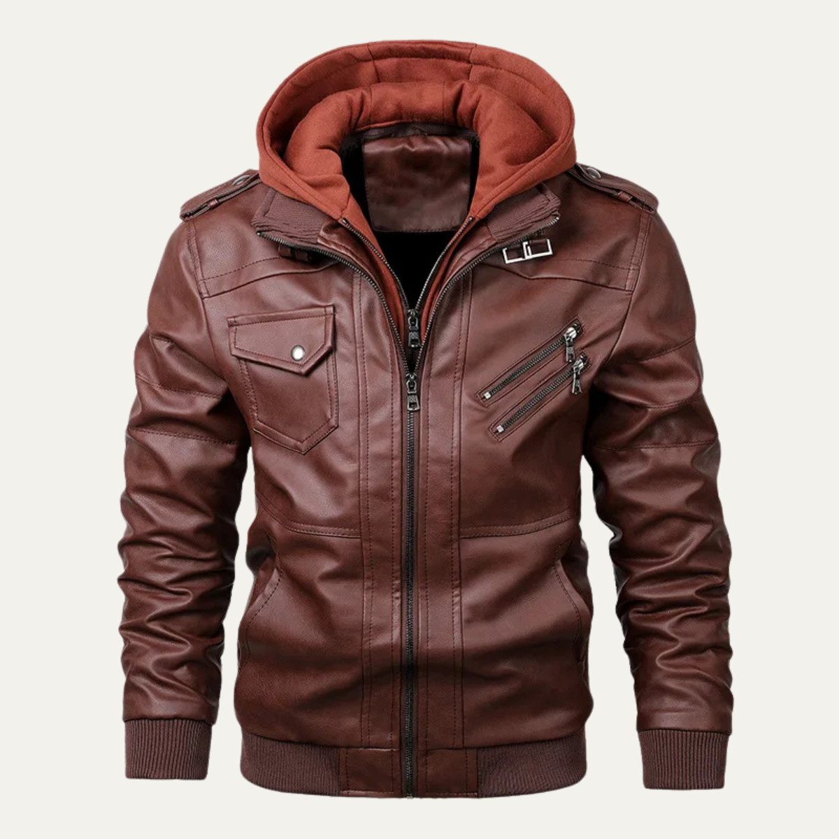 The St Andrews Men's Retro Hooded Leather Jacket with Pockets
