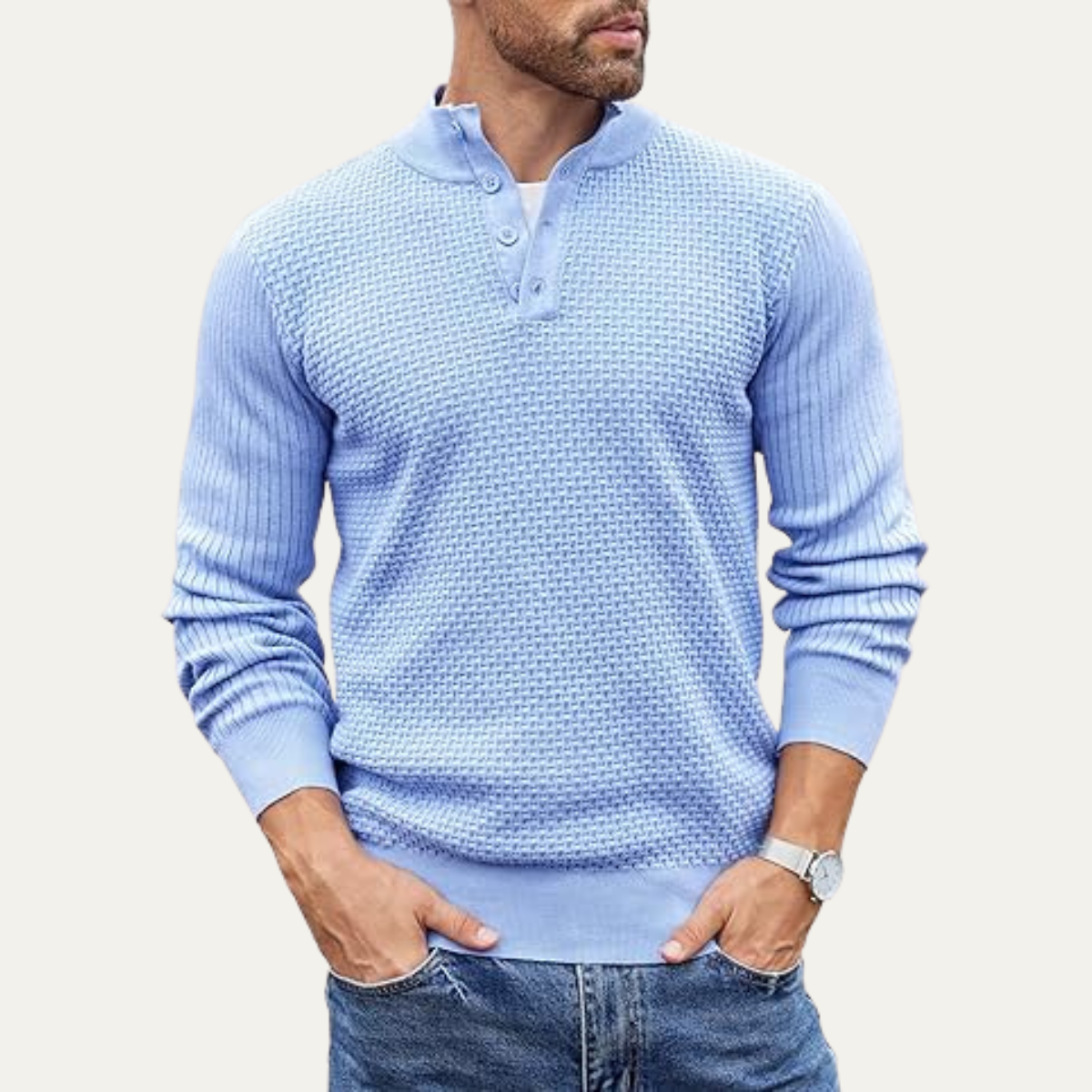 The Portofino Men’s Casual Knitted Henley Textured Jumper
