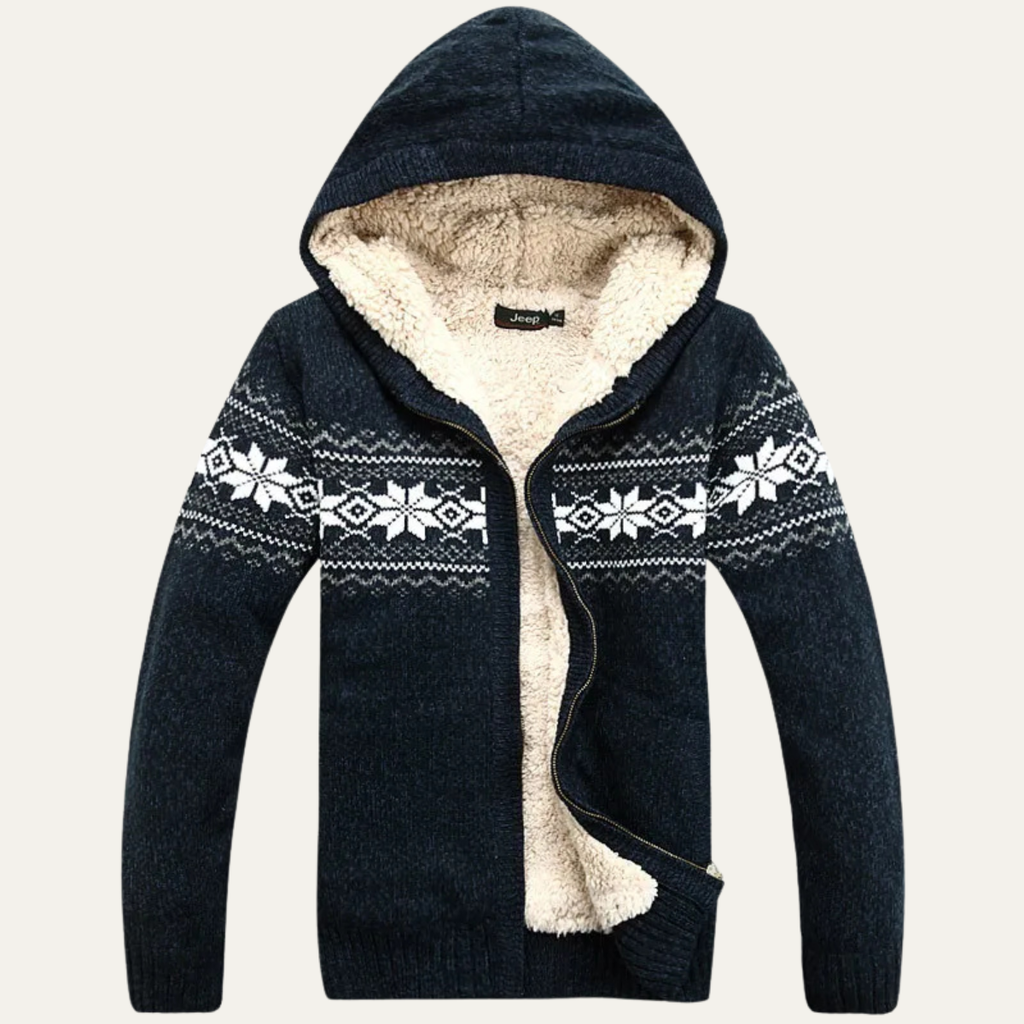 The Casamicciola Men’s Fleece Lined Hooded Cardigan with Nordic Pattern