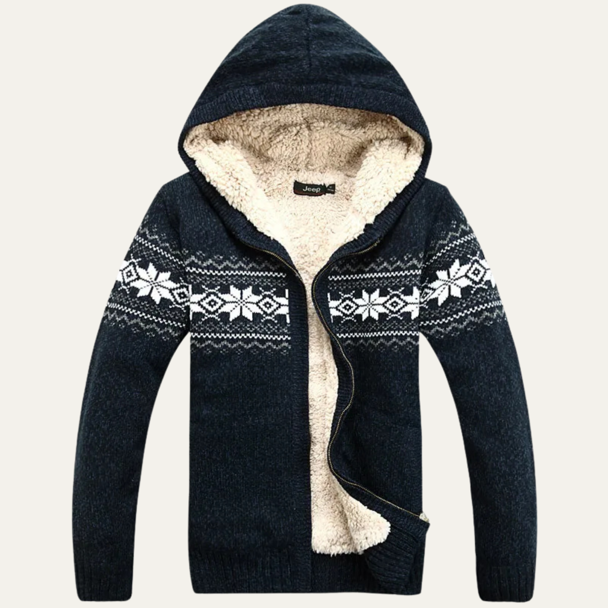 The Casamicciola Men’s Fleece Lined Hooded Cardigan with Nordic Pattern