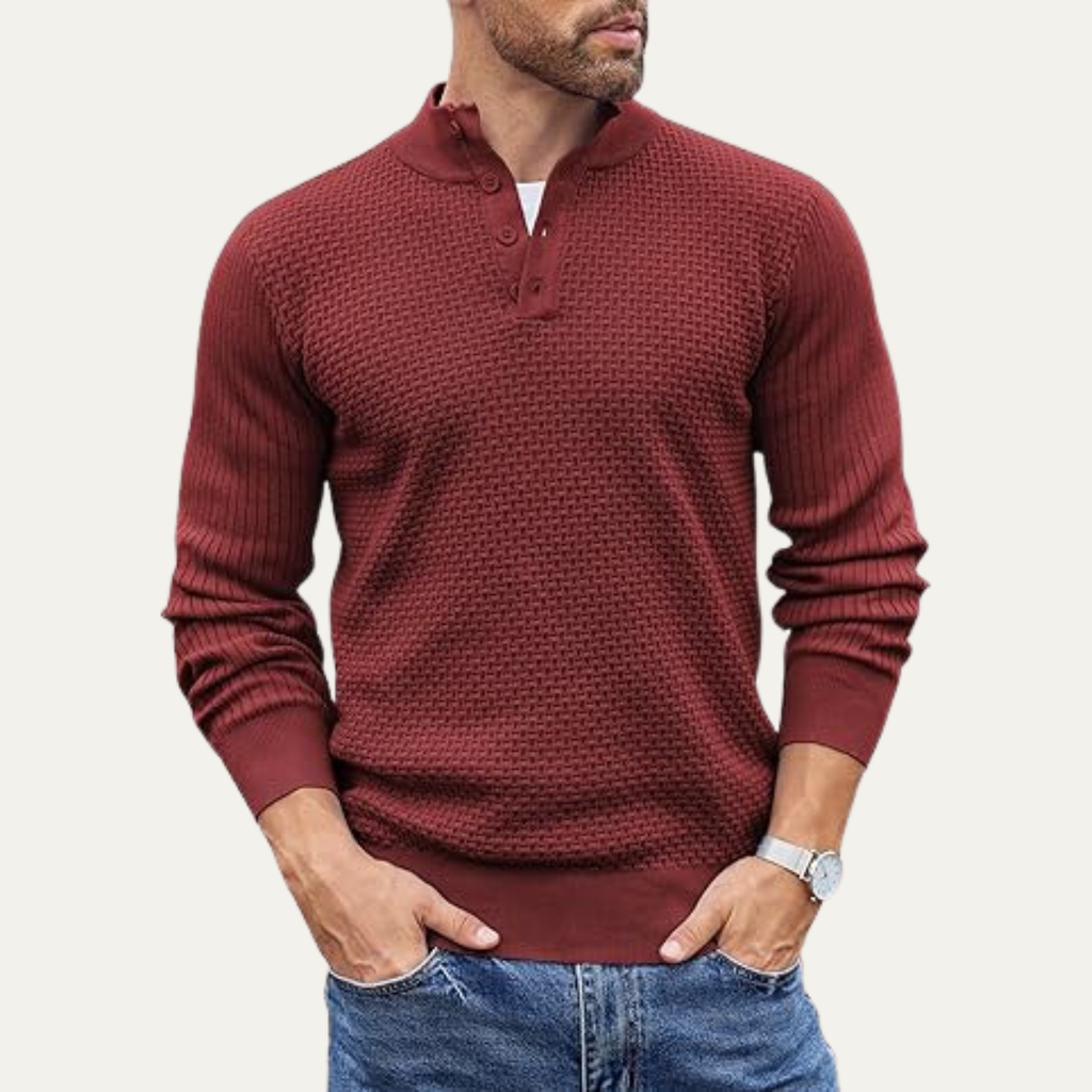 The Portofino Men’s Casual Knitted Henley Textured Jumper