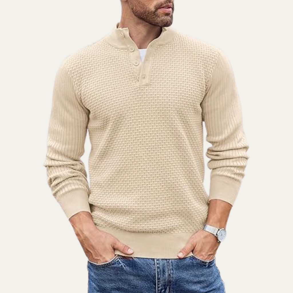 The Portofino Men’s Casual Knitted Henley Textured Jumper