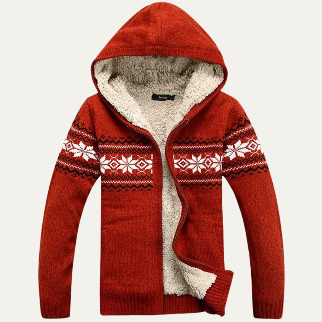 The Casamicciola Men’s Fleece Lined Hooded Cardigan with Nordic Pattern