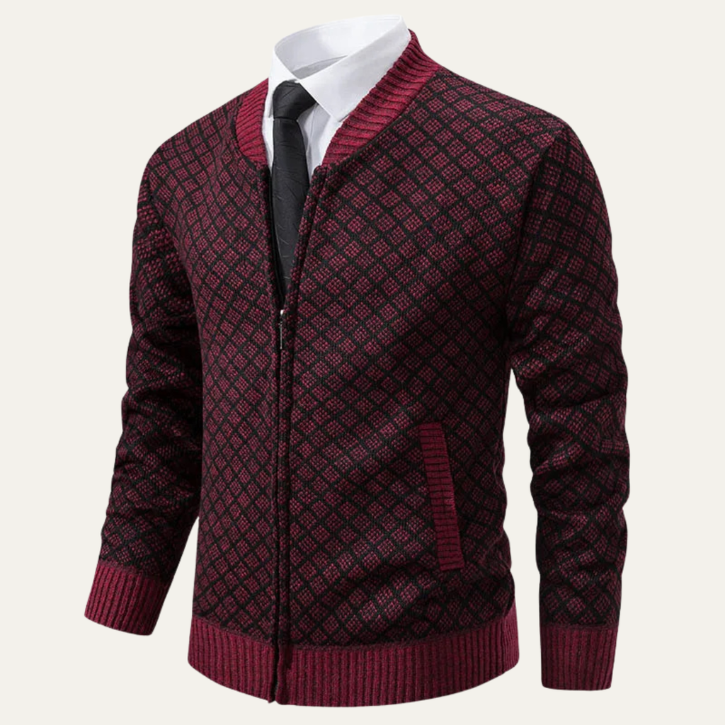 The Bibbona Knitted Diamond Pattern Zip Up Men’s Cardigan