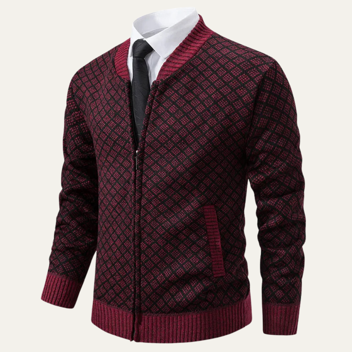 The Bibbona Knitted Diamond Pattern Zip Up Men’s Cardigan