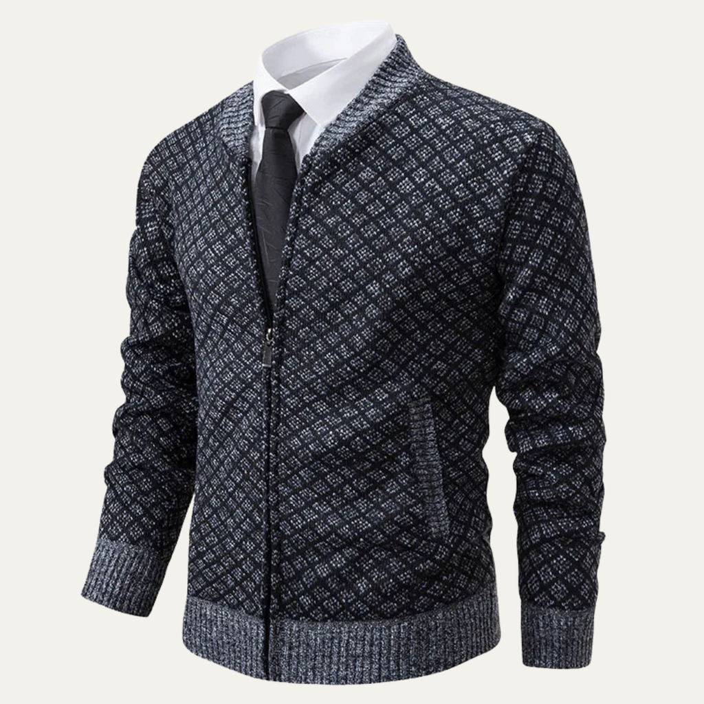 The Bibbona Knitted Diamond Pattern Zip Up Men’s Cardigan