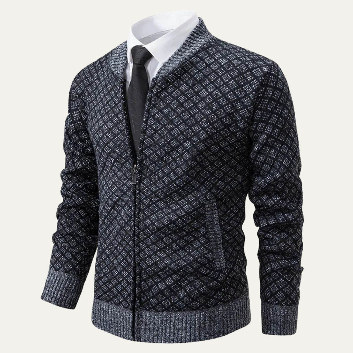 The Bibbona Knitted Diamond Pattern Zip Up Men’s Cardigan