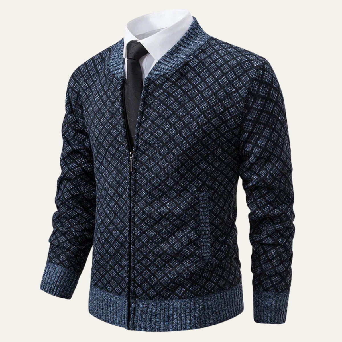 The Bibbona Knitted Diamond Pattern Zip Up Men’s Cardigan