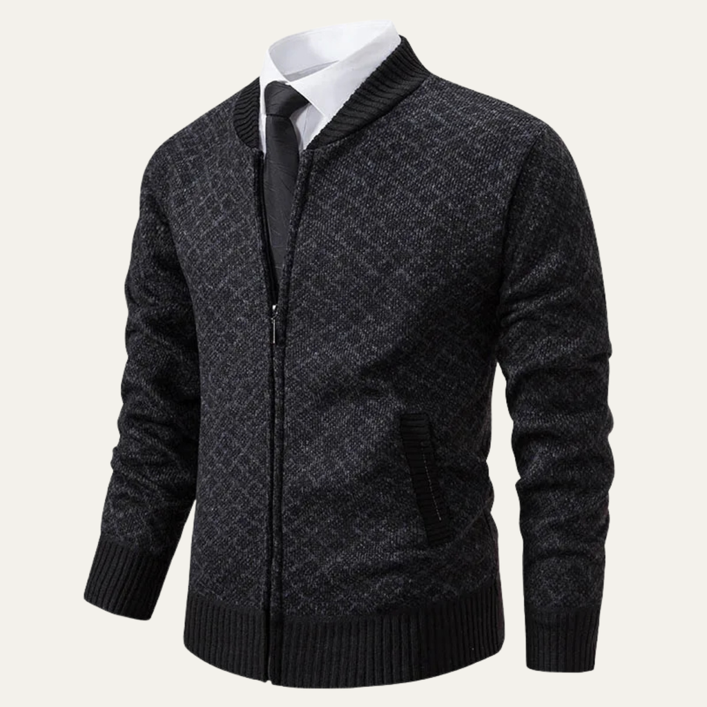 The Bibbona Knitted Diamond Pattern Zip Up Men’s Cardigan