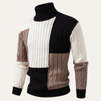 The Bevagna Men’s Patchwork Knit Colour Block Turtleneck Jumper
