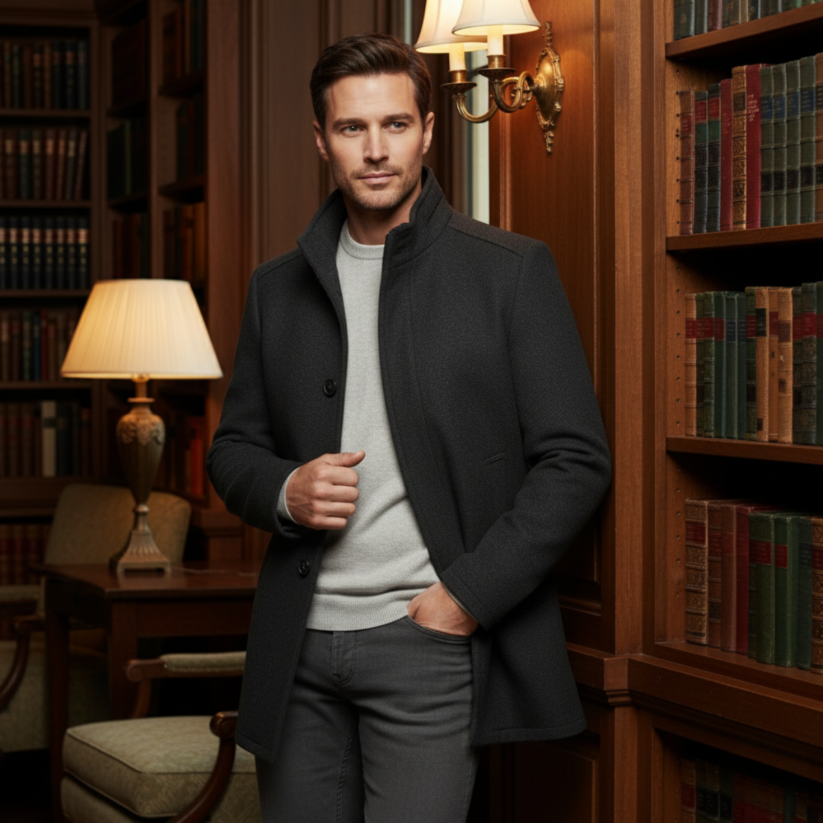 The Aldeburgh Men's Wool Coat with Blend Button Up and Warm Lining