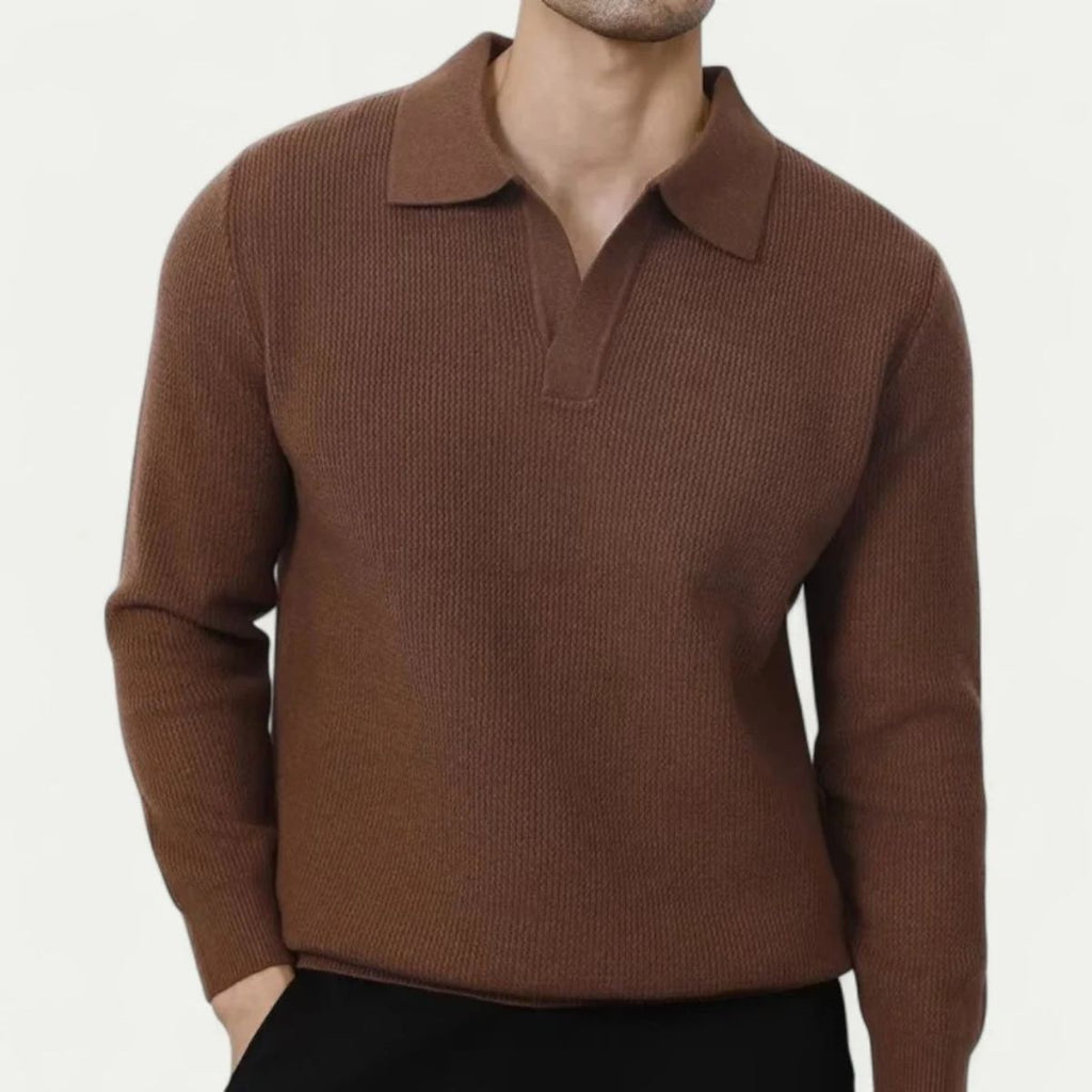 The Portofino Knitted Long Sleeve Polo Jumper for Men - Open Collar