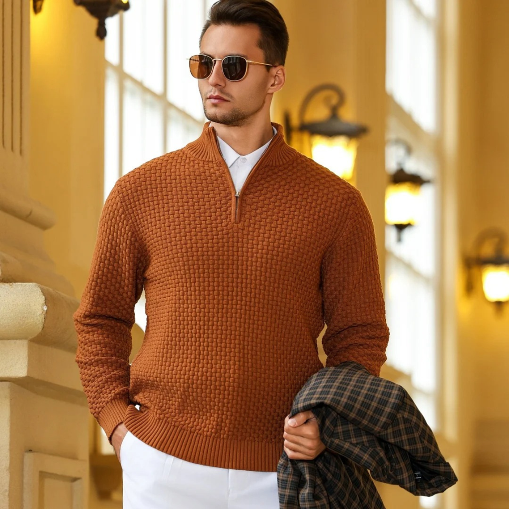 The Camogli Casual Half Zip Textured Knit Men’s Jumper