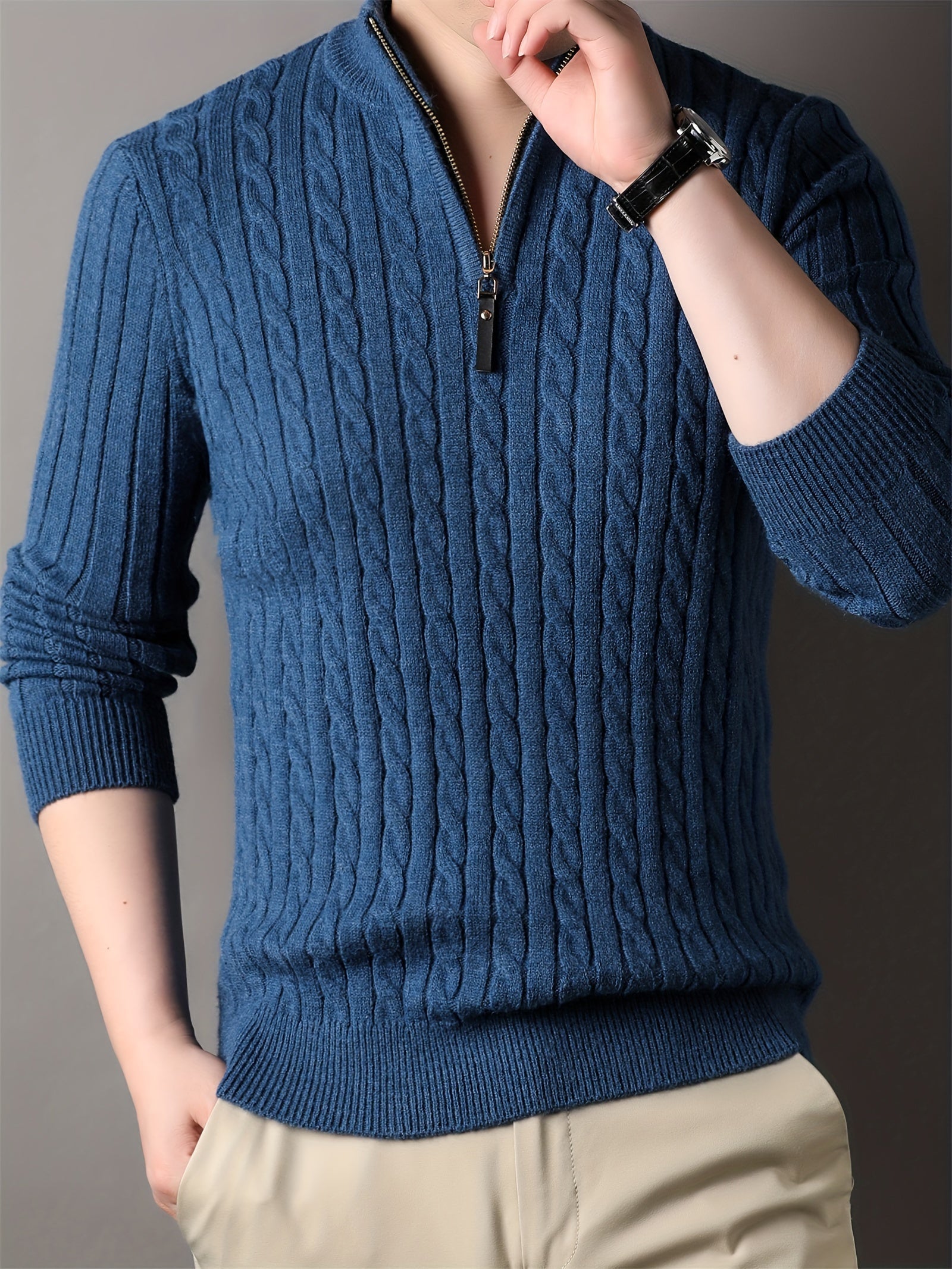 Carlo | Men's Ribbed Half Zip Knit Sweater