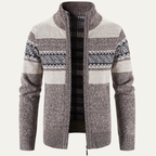 The Carovigno Men’s Knitted Zip Cardigan with Patterned Design and Stand Collar
