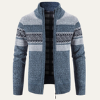 The Carovigno Men’s Knitted Zip Cardigan with Patterned Design and Stand Collar