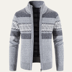 The Carovigno Men’s Knitted Zip Cardigan with Patterned Design and Stand Collar