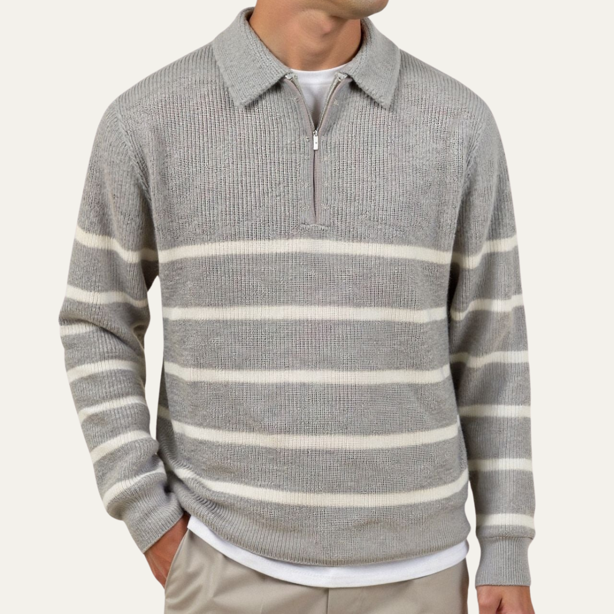 The Woodstock Men's Half Zip Striped Knit Jumper