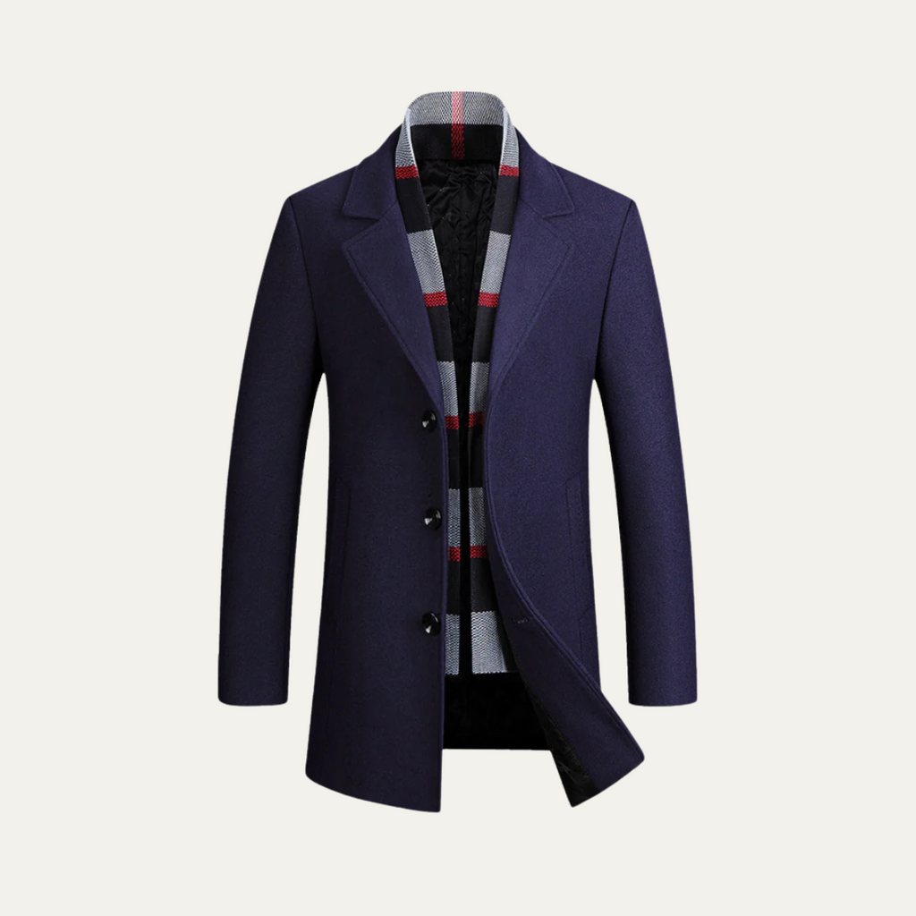The Knightsbridge Luxury Men's Wool Overcoat - With Elegant Scarf Detail