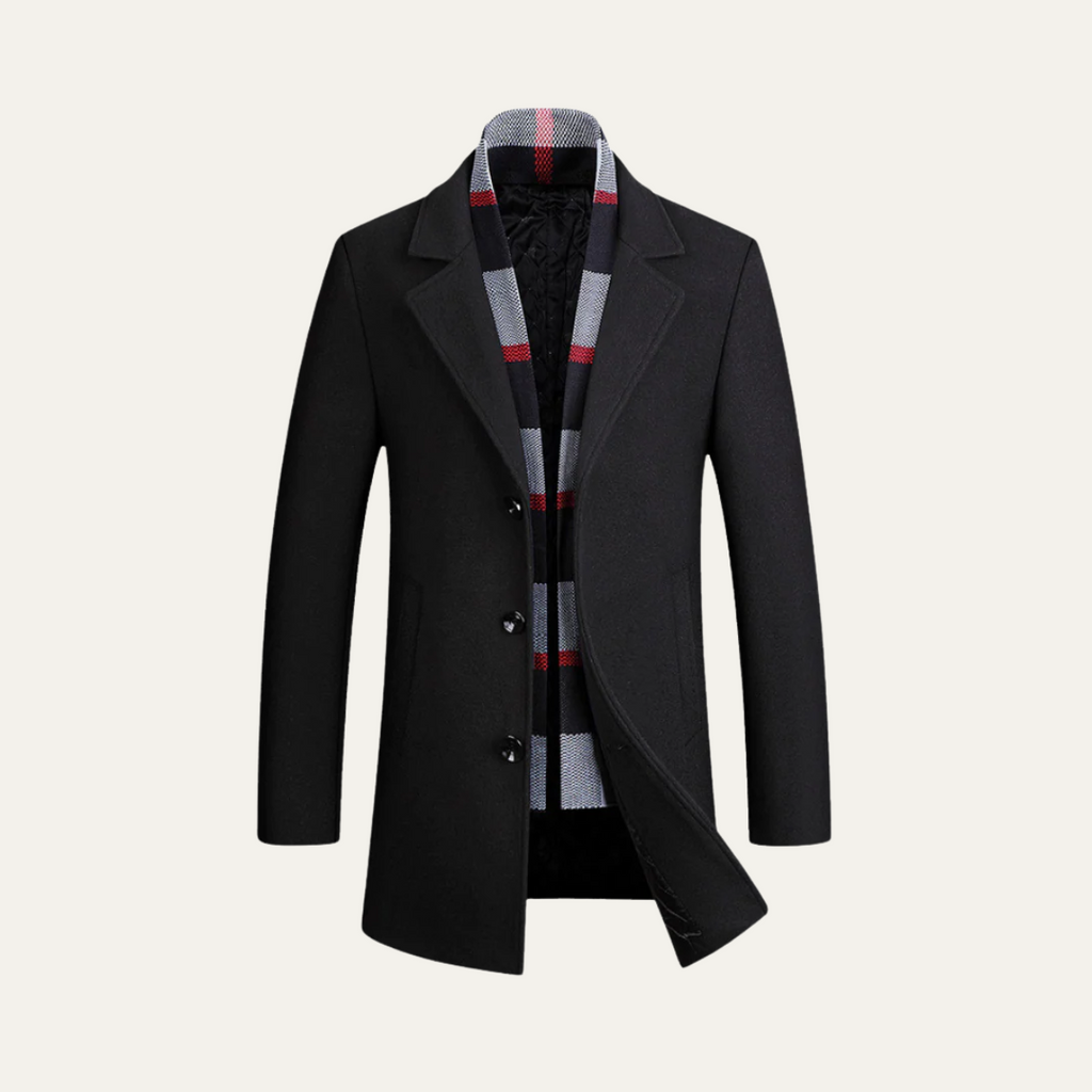 The Knightsbridge Luxury Men's Wool Overcoat - With Elegant Scarf Detail