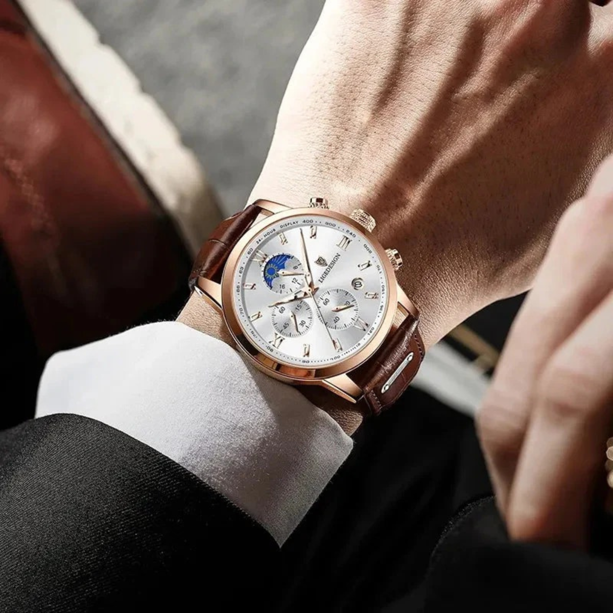The Geneva Men's Luxury Quartz Chronograph Watch – Premium Leather Strap