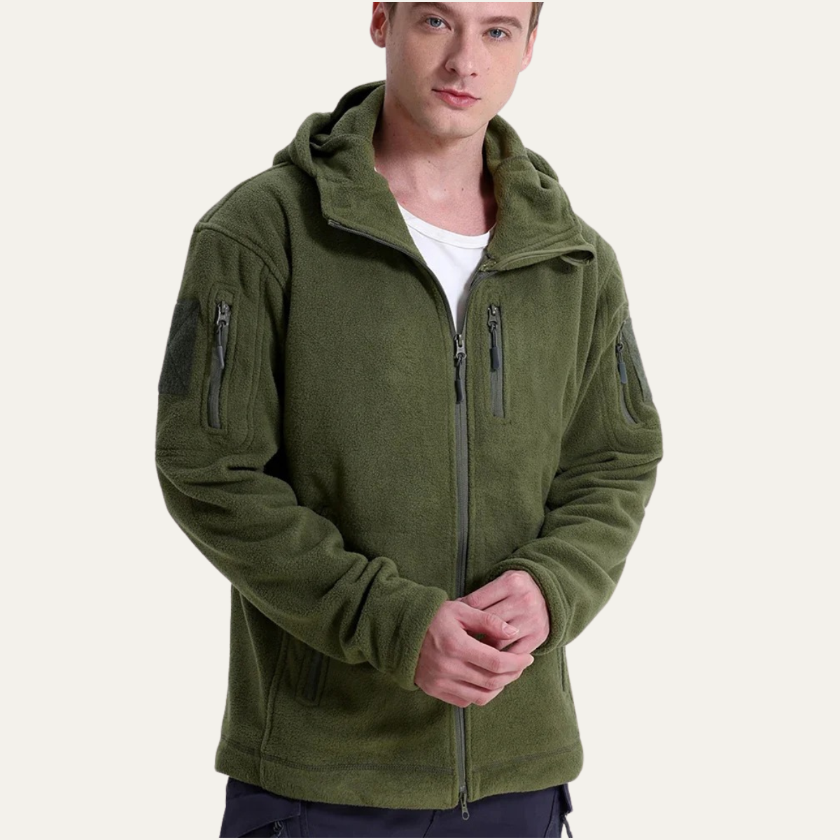 The Pitigliano Men’s Warm Tactical Fleece Jacket with Hood and Multi Pockets