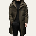 The Woking Men’s Thermal Longline Black Puffer Coat with Hood