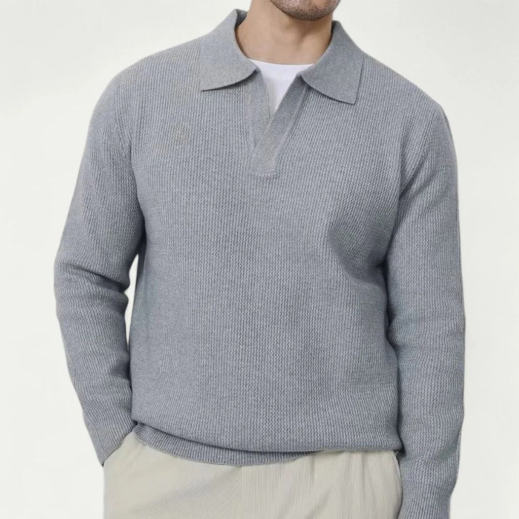 The Portofino Knitted Long Sleeve Polo Jumper for Men - Open Collar